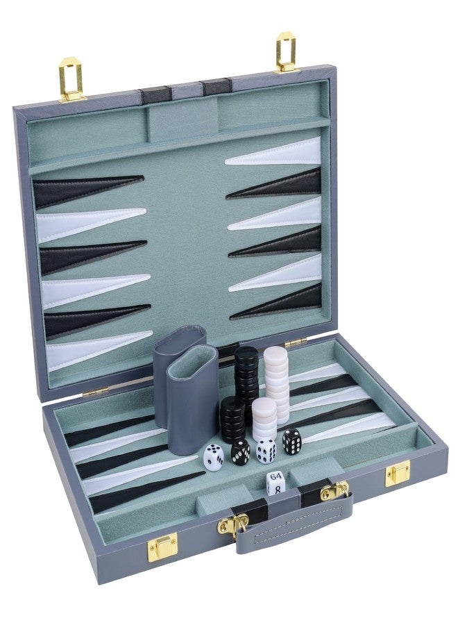 RERIVER Backgammon Set 2 Players Classic Backgammon Sets for Adults Board Game with PU Leather Case Portable and Travel Backgammon Set (Grey, 15inch) - Image 1